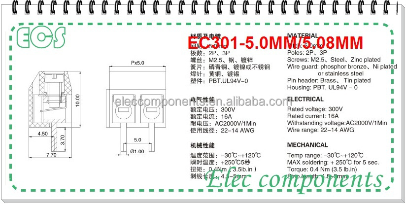 Ec301-3pec301-5.0-3pkf3012ピンpcbねじ5. 08ミリメートルストレートピンpcbねじ端子台コネクタ仕入れ・メーカー・工場