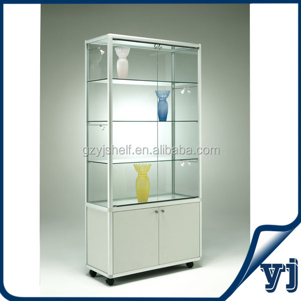 High Grade Mdf Free Standing Glass Display Cabinet With Led