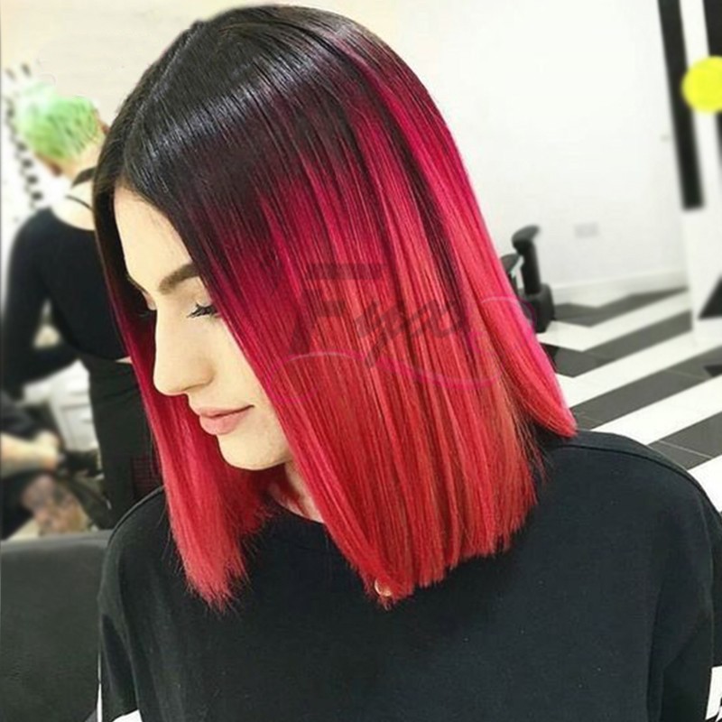 Short Women S Wig Straight Short Ombre Red Wig Cospaly Pixie Hair