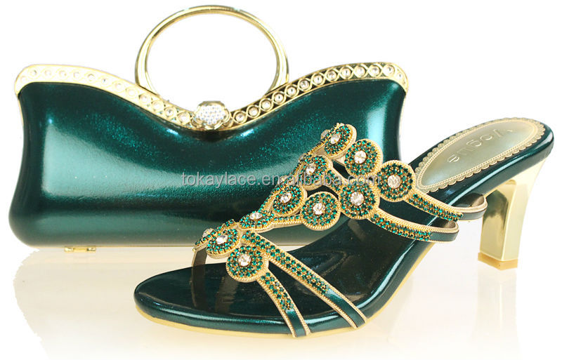 Nigeria green wedding wholesale african shoes and bag, View wholesale ...