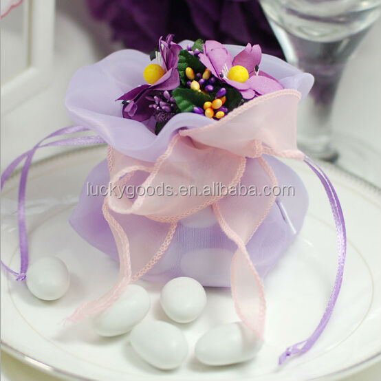 quality yarn light purple wedding gift candy bag