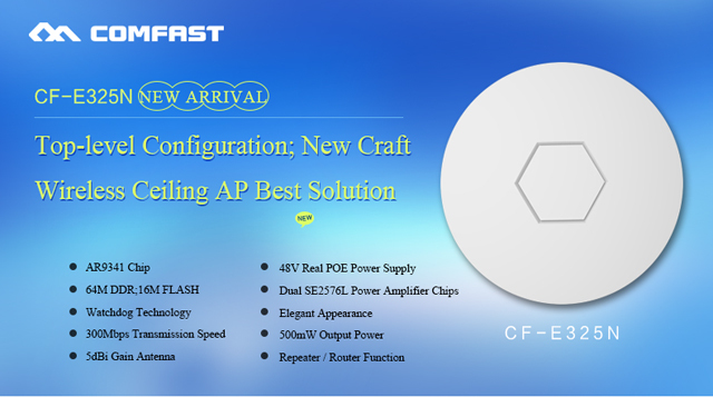 New Arrival Comfast 300Mbps 48V PoE Wireless Indoor Ceiling AP 64M DDR CF-E325N Amplifiers From China