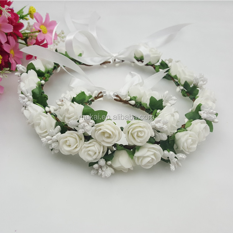 造花の花輪17センチメートル直径ピンクバラの頭の花輪結婚式の装飾のためのバラの花輪、 お祭りの装飾仕入れ・メーカー・工場
