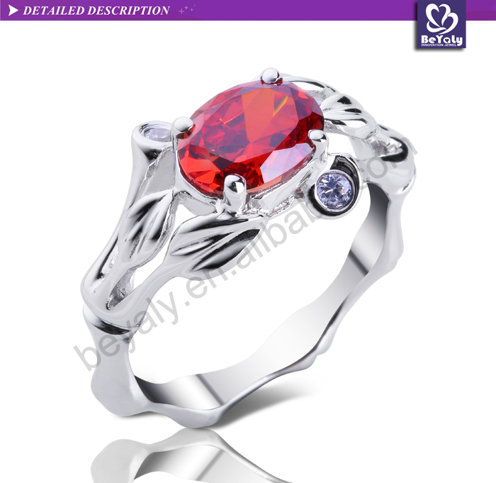 2014 new model red stone silver mens rings with stones