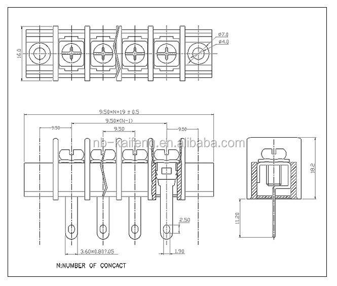 Dinレールターミナルブロック真鍮電気kf-45h9.5ミリメートルピッチ端子パネル、 フェイクファー付きrohs指令仕入れ・メーカー・工場