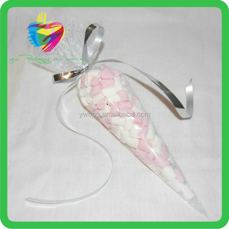 Cone candy bag, Plastic BOPP clear cone bag, cone shaped plastic bags