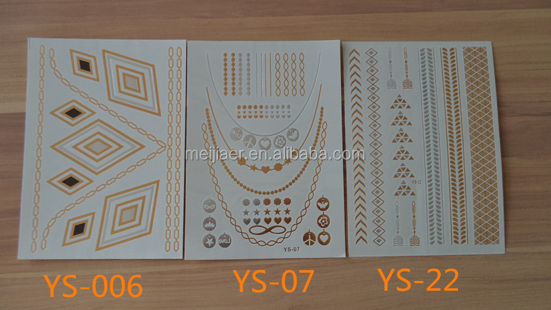 一時的な入れ墨ジュエリータトゥーフラッシュ最新15*20cm金銀のタトゥー問屋・仕入れ・卸・卸売り