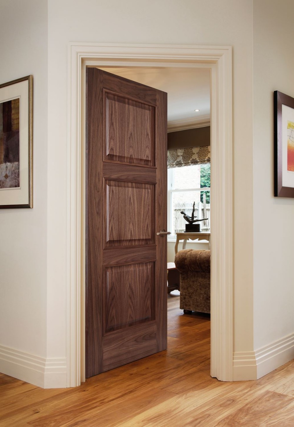 Solid Core Natural Walnut Veneer Mdf 3 Panel Interior Doors Wooden