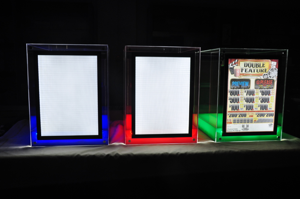 Acrylic Pull Tab Display Case With Led Backlit Display And Colored Base