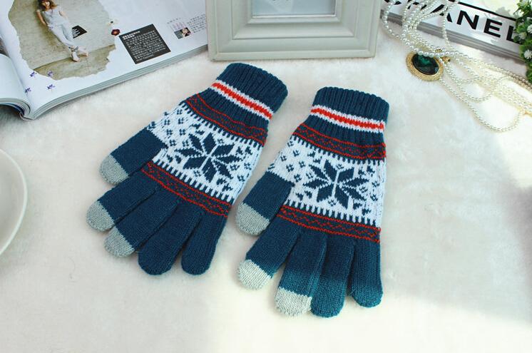 女性の冬のファッションアクリルニット手袋タッチスクリーンスノーフレーク仕入れ・メーカー・工場