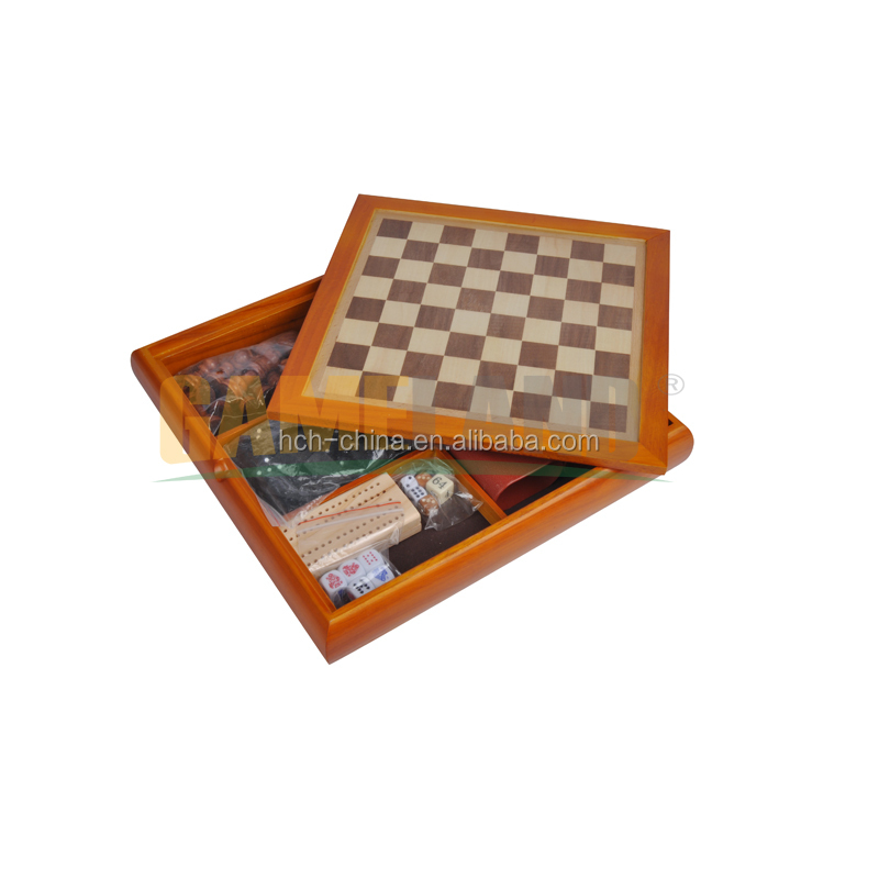 デラックス7イン1セットチェス木製のゲーム、 チェッカー、 バックギャモン、 のドミノ、 トランプ、 ポーカーダイスとクリベッジ仕入れ・メーカー・工場