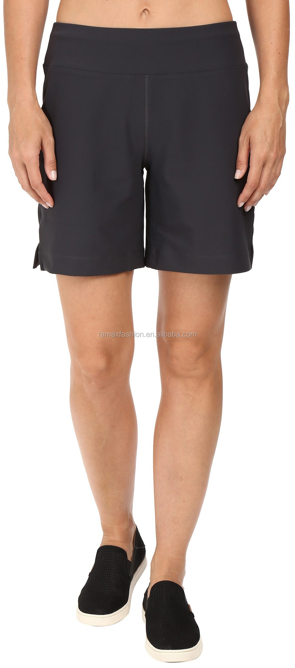 Ramax Custom Womens Black Side Slits Mid Rise Sport Running Gym Shorts