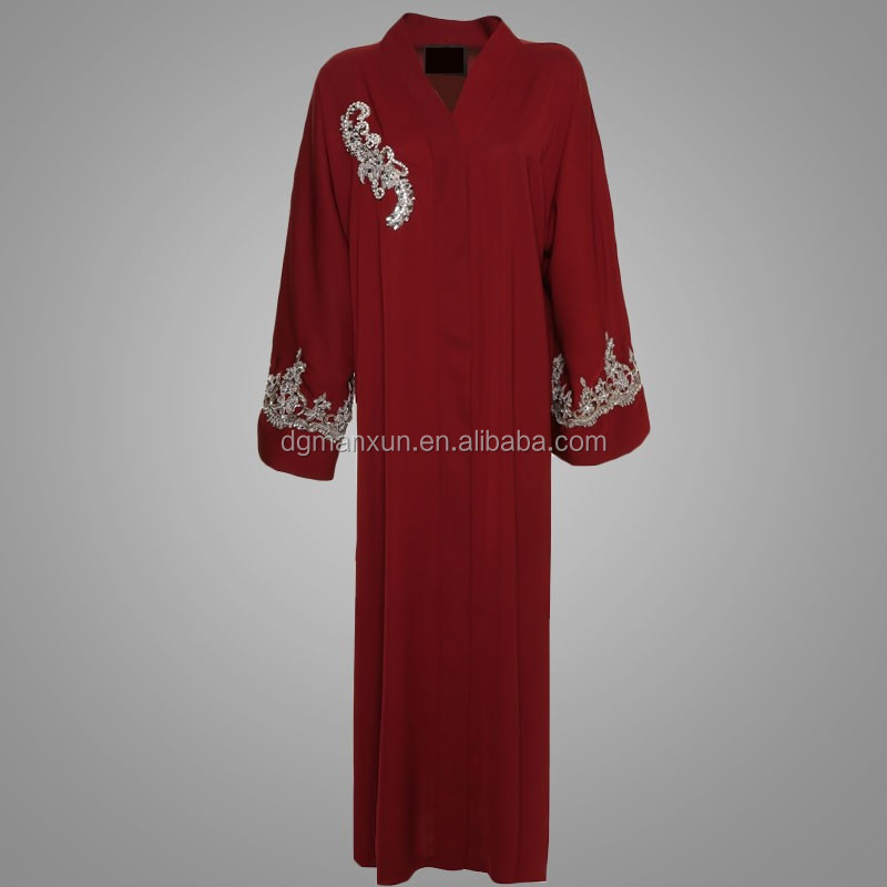 2017 custom embroidered open front abaya latest fashion red dubai kimono dress