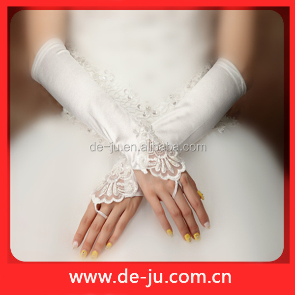 白結婚式の手を持つファブリック登るサテンパーティードレスロングサテンの手袋仕入れ・メーカー・工場