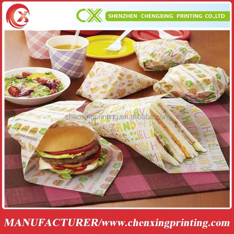 Custom Printed Greaseproof Food Wrapping Paper For Hamburger Sandwich