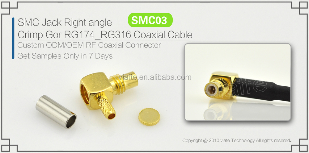 Smbジャック/smcにメス直角プラグ/rg316_rg174オス直角圧着用同軸ケーブルのコネクター仕入れ・メーカー・工場