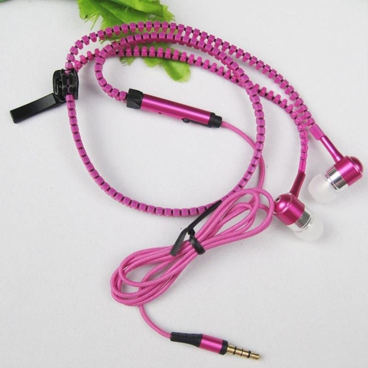 Promotional in-ear earphone with ziper stereo zipper wired earphone with mic for iphone and mobile phone