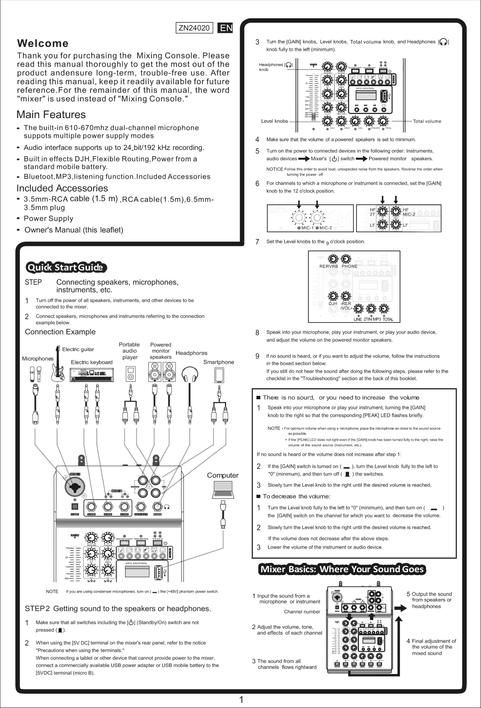 mixing console with audio interface