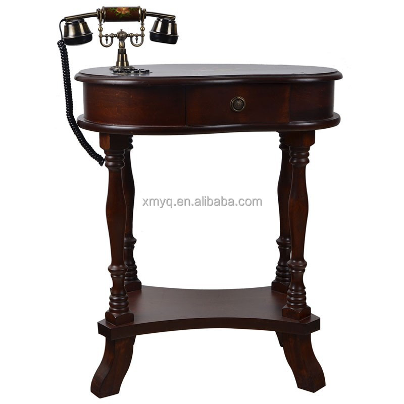 Antique Hand Painted Brown Wood Telephone Table,Antique Telephone Table