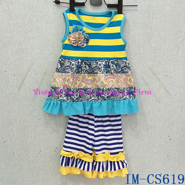 リメイクマスタードパイ衣類セットノースリーブのドレス女の子のためのカスタムデザインの赤ん坊の服装でim-cs610フラワーフリルパンツ仕入れ・メーカー・工場