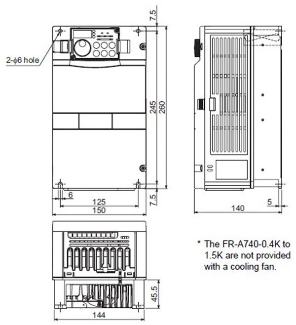 FR-A740-1.5K-CHT dimensions