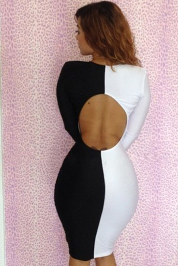2014年熱い販売の長い袖v襟黒と白の女性のための秋のドレス問屋・仕入れ・卸・卸売り