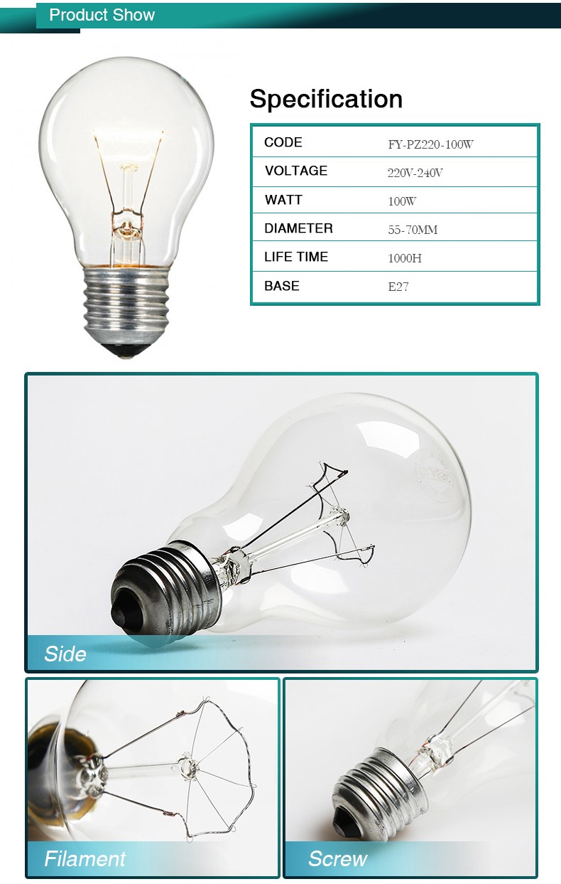 A55 E27 25w 40w 60w 75w 100w Incandescent Lamps Buy 25w Incandescent