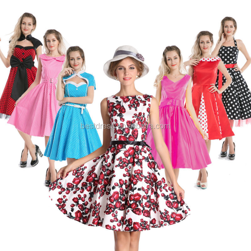 新しい熱い販売の最も安い2014年bestdress50年代の白い点が付いているヴィンテージロカビリードレス赤問屋・仕入れ・卸・卸売り