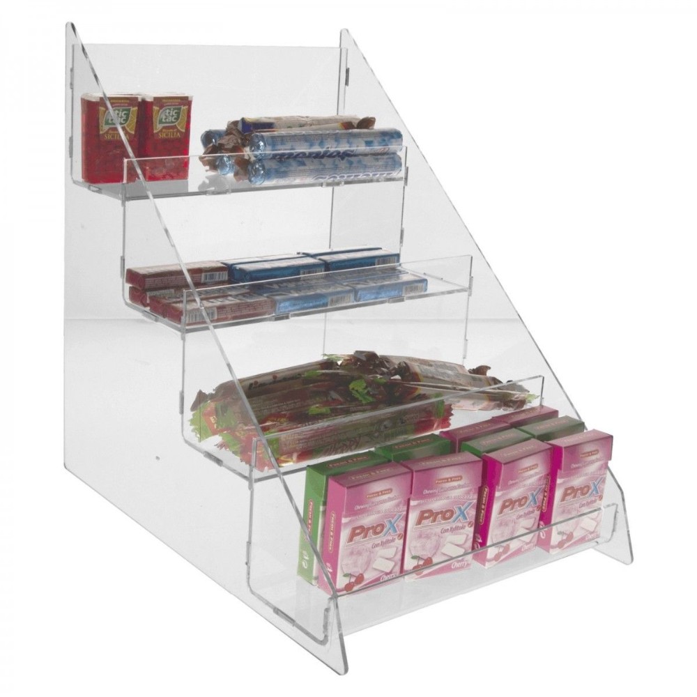 Custom Clear Acrylic Countertop Candy Mask Display 4 Shelves