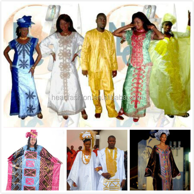 バザン2014年ファッションアフリカの刺繍のデザインのドレスにブラウンとゴールド問屋・仕入れ・卸・卸売り
