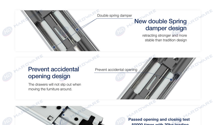 35 45mm Double Spring Damper Ball Bearing Drawer Slides For