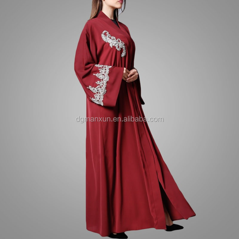 2017 custom embroidered open front abaya latest fashion red dubai kimono dress