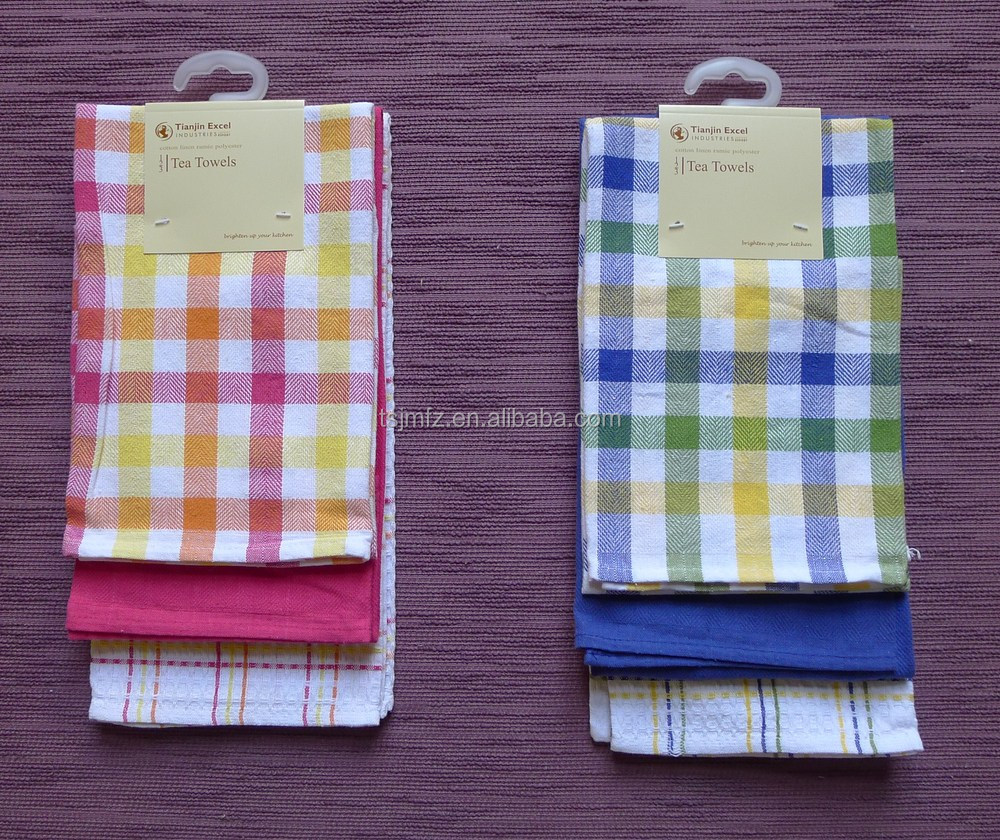 Promotional 3pcs Of Pack 100 Cotton Kitchen Towels Set Manufacturer Dish Towel Yarn Dyed Tea