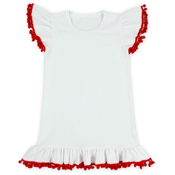夏の感謝祭純粋な白100%綿フリルスリーブ付き赤髪ボールトップ用キッズ女の子服仕入れ・メーカー・工場