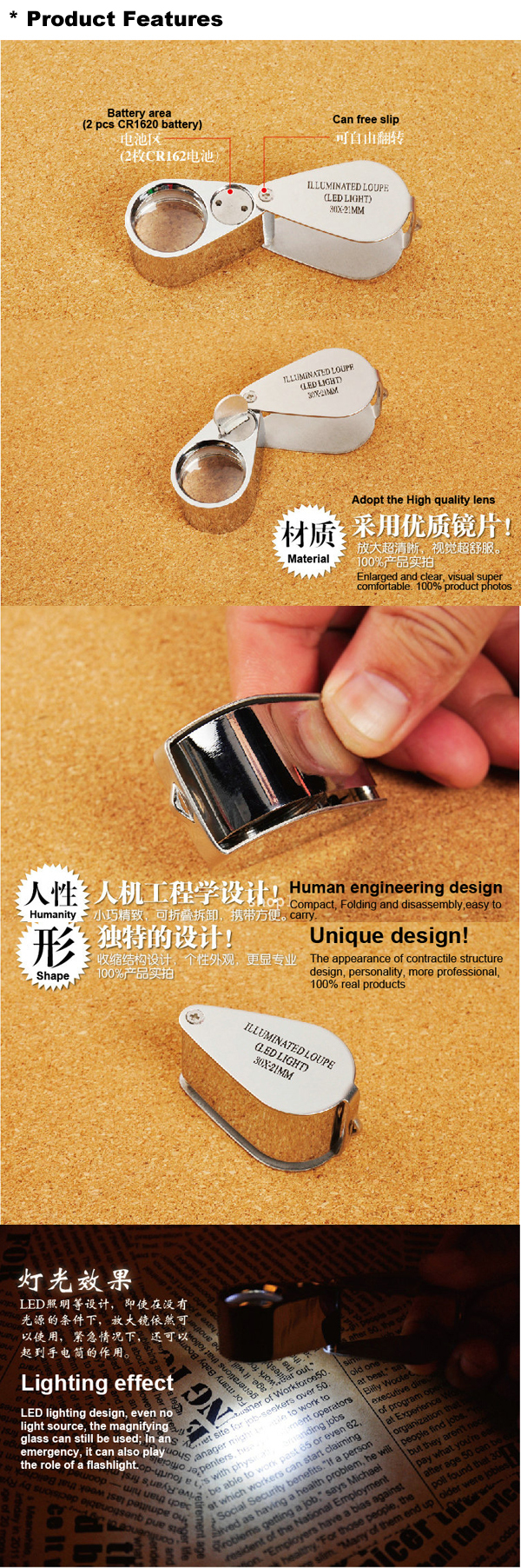 Wholesale Mini 10x 21mm Jewelers 30x Loupe With Optical Len