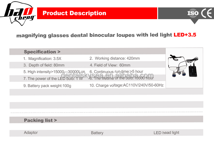 中国卸売led+3.5歯科付き手術用ルーペ拡大鏡めがね、 ヘッドライトを導いた仕入れ・メーカー・工場