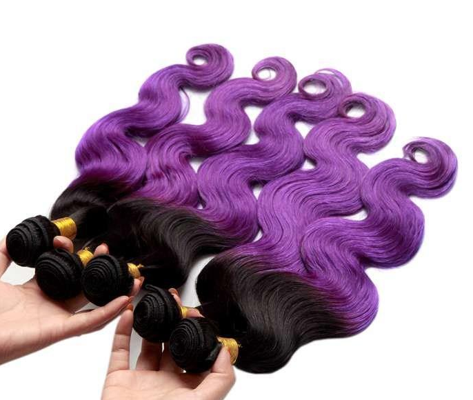 3pcs Brazilian 1b Purple Ombre Human Hair Weaves Extensions Wefts