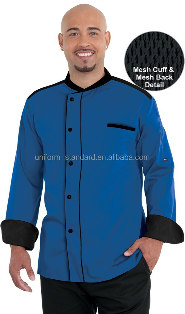 伝統的な背の高いメンズフィット結ばれた布のボタンシェフコート綿100％青シェフのジャケット仕入れ・メーカー・工場