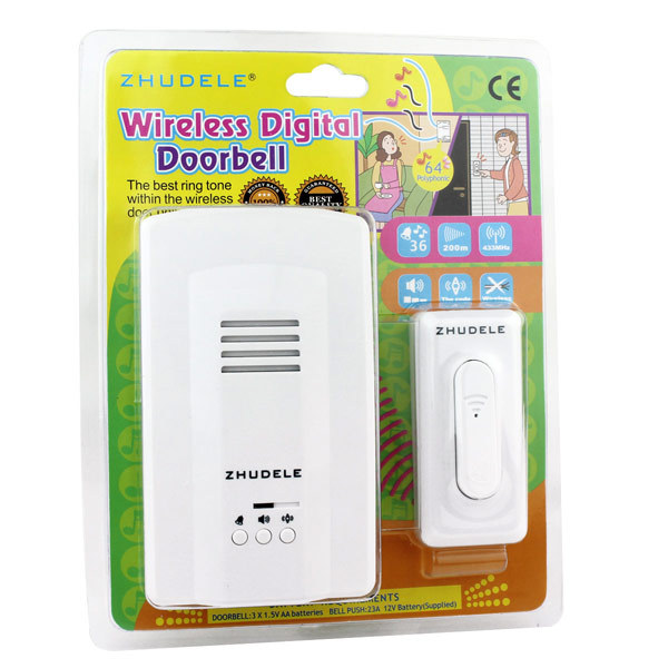 新しいzhudele ZDL-2583ワイヤレス200メートル距離64ポリフォニック433 mhz 4.5ボルトバッテリーip54防水デジタルドアベル仕入れ・メーカー・工場