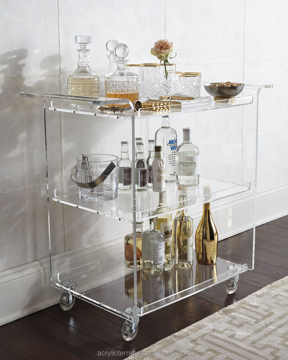Clear Acrylic Bar Cart With 3 Shelves Buy Bar Cart,Home Service Cart