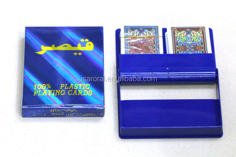 高品質カスタム doulbe ポーカー セット カード ゲーム勒qaisar カスタマイズ さ れ た 100% プラスチック トランプ印刷仕入れ・メーカー・工場