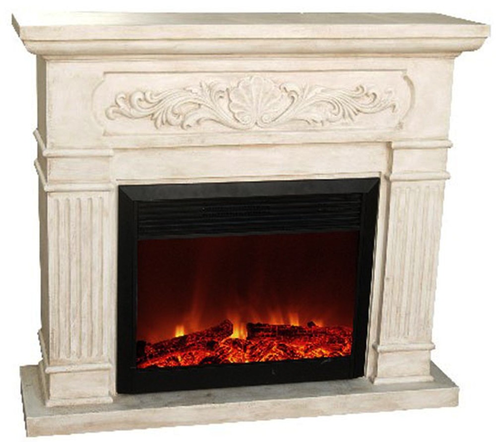 Indoor Stacked White Artificial Stone Mantel Electronic Fireplace