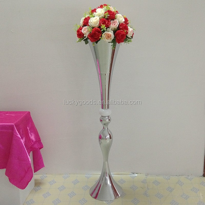 Ldj473 1 1m Large Size Silver Floor Standing Trumpet Vase