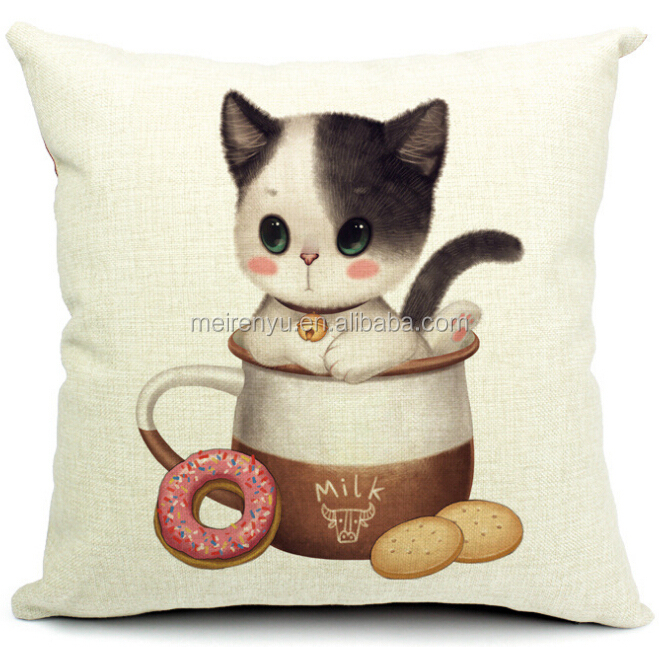 Decoración gato impreso lino sofá fundas de cojines cintura fundas ...