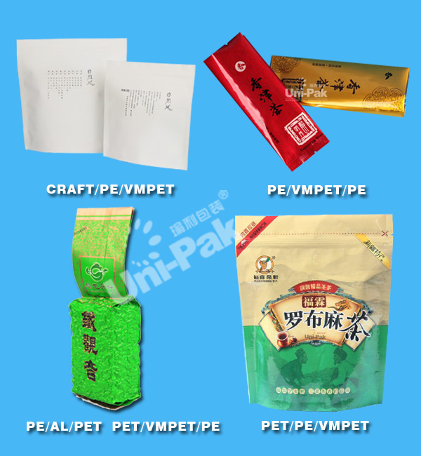 Stand up moistureproof ziplock foil tea bags