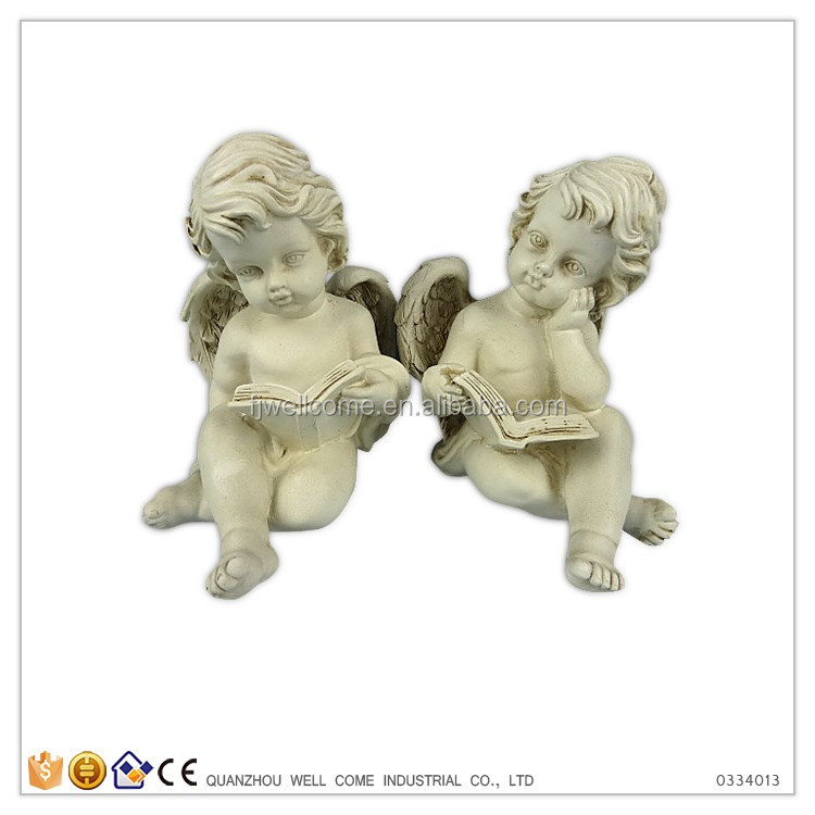 polyresin reading book figurines baby boy angel statue