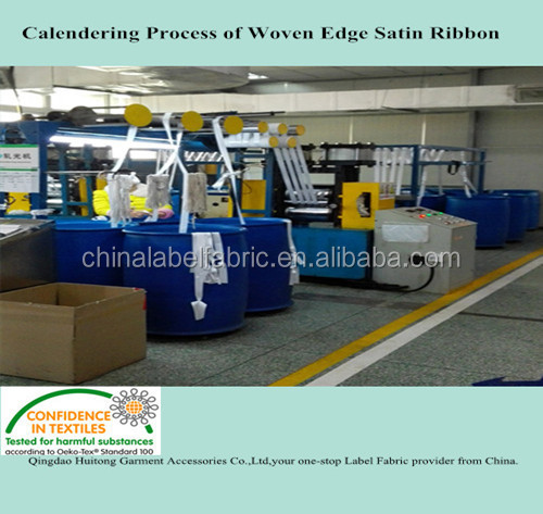 ペットリサイクル糸ダブルサイド不織布エッジサテンのラベルリボン仕入れ・メーカー・工場
