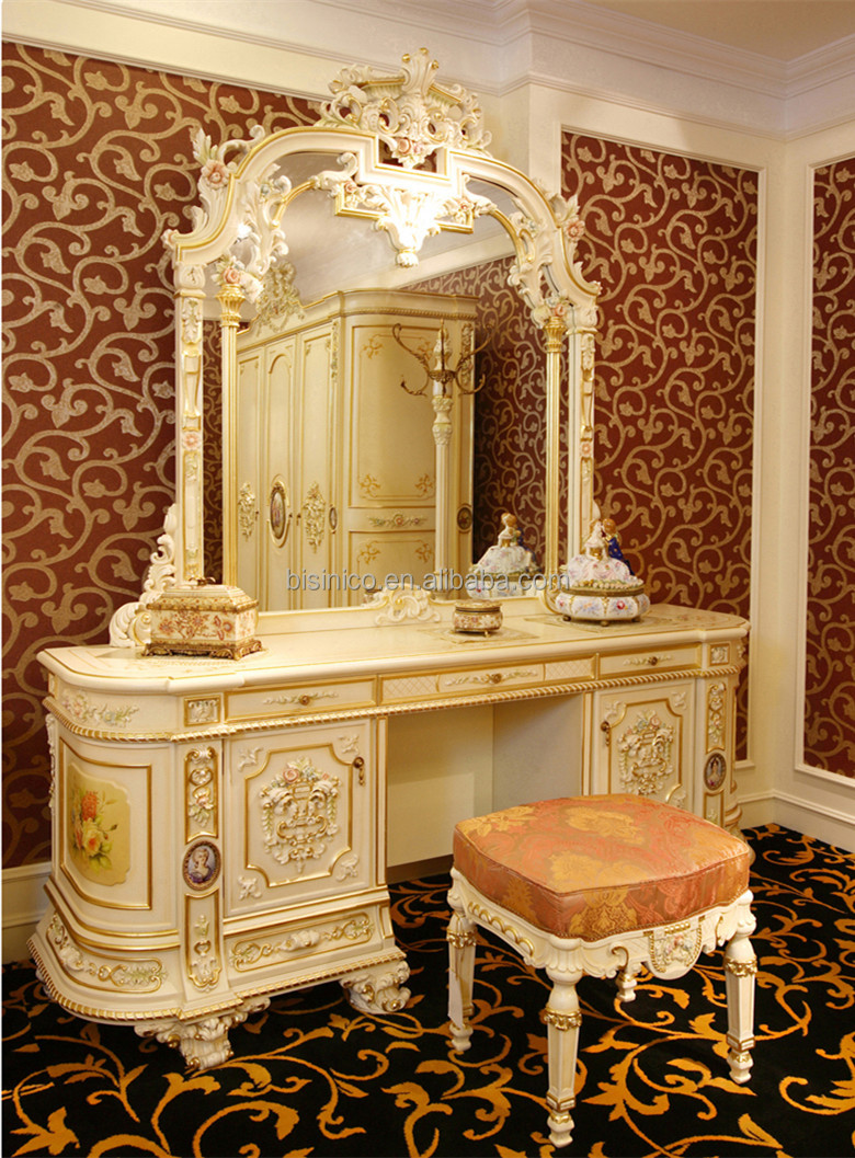 Luxury French Rococo Bedroom Furniture Dresser Table \u0026 Mirror\/ European Style Antique Vanity 