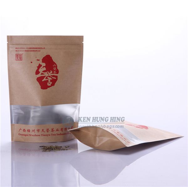 Stand up Zip Lock Kraft Sealable Tea Bags with Window