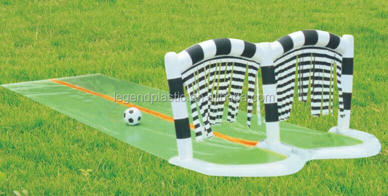 ビッグインフレータブルウォータースライド販売のための、 サッカーのゴールダブルウォータースライド問屋・仕入れ・卸・卸売り